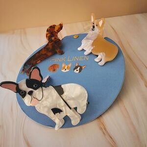 💥 Pink Linen Dog Hair Clip Set – Frenchie, Corgi, & Dachshund